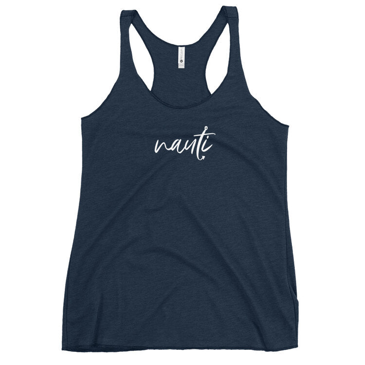 Nauti raw edged Tank Top in heathered navy